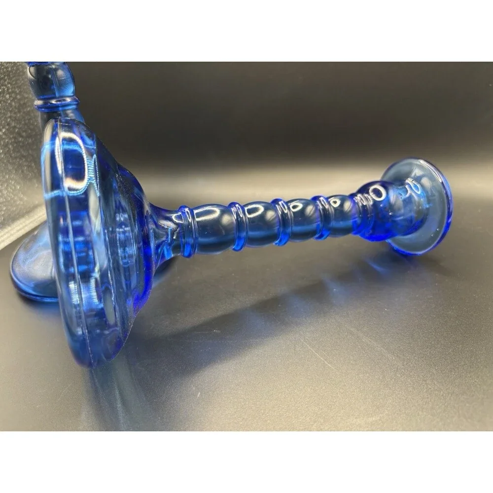 Vintage Cambridge Ritz Blue 8” Uranium Glass Pair of Candlestick Holders READ